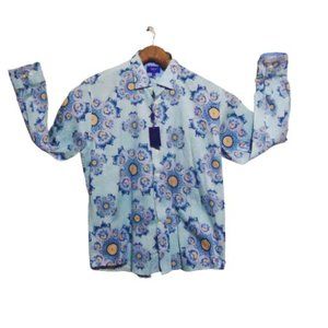 <New> Tallia Men’s Floral Button Down Shirt, Flip Cuffs, Size XL, Neck 17 1/2